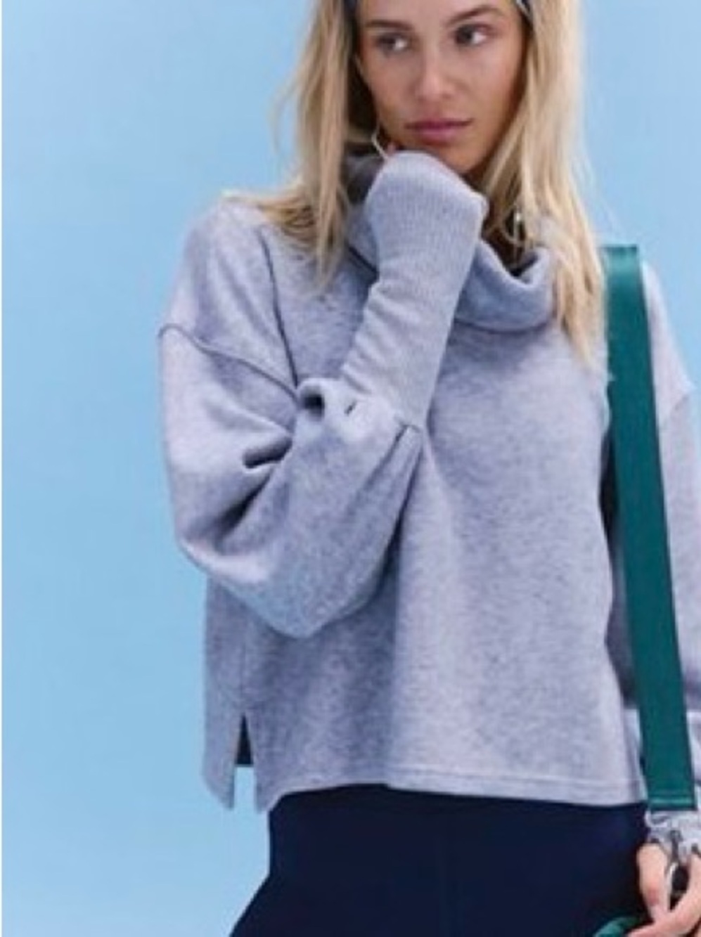 Free People Light Gray Funnel Neck Pullover